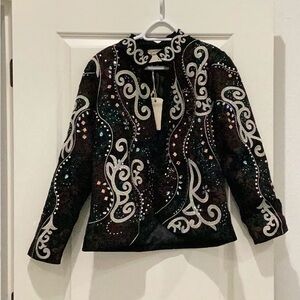 Savanna Jane Multi Colored Embellished Blazer with White Scrolls - SIZE M - NWT